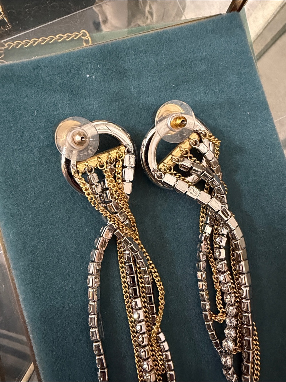 Two-Tone Crystal Tassel Drop Earrings — Gold & Silver - Picture 3 of 6